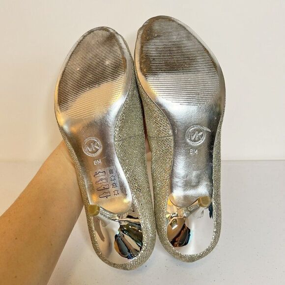 MICHAEL Michael Kors Silver Sequin Look Peep Toe Pumps - Picture 7 of 8